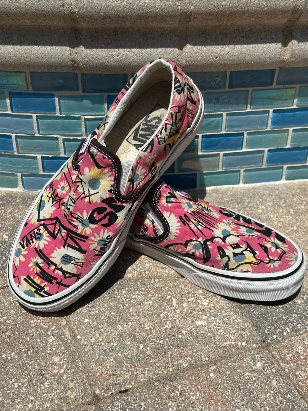 Vans Slip-On Shoes (Floral Pink; Size 7.5)